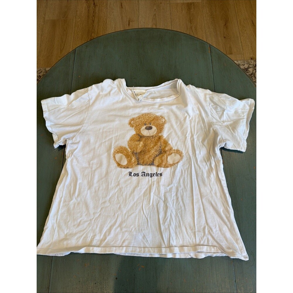Y2K French Pastry Los Angeles Teddy Bear Crop Top T-Shirt Women’s L